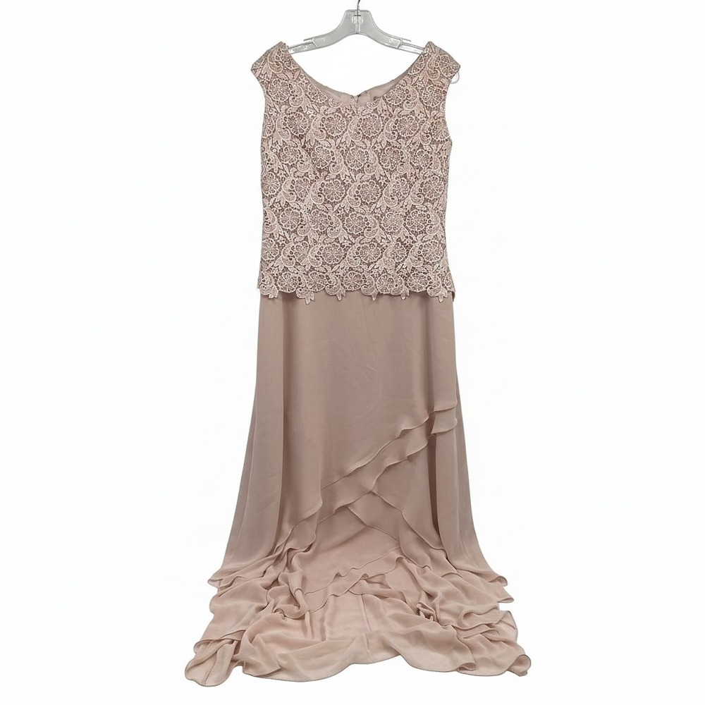 Cameron Blake Pink Beaded Lace Maxi Formal Dress | Women’s 12